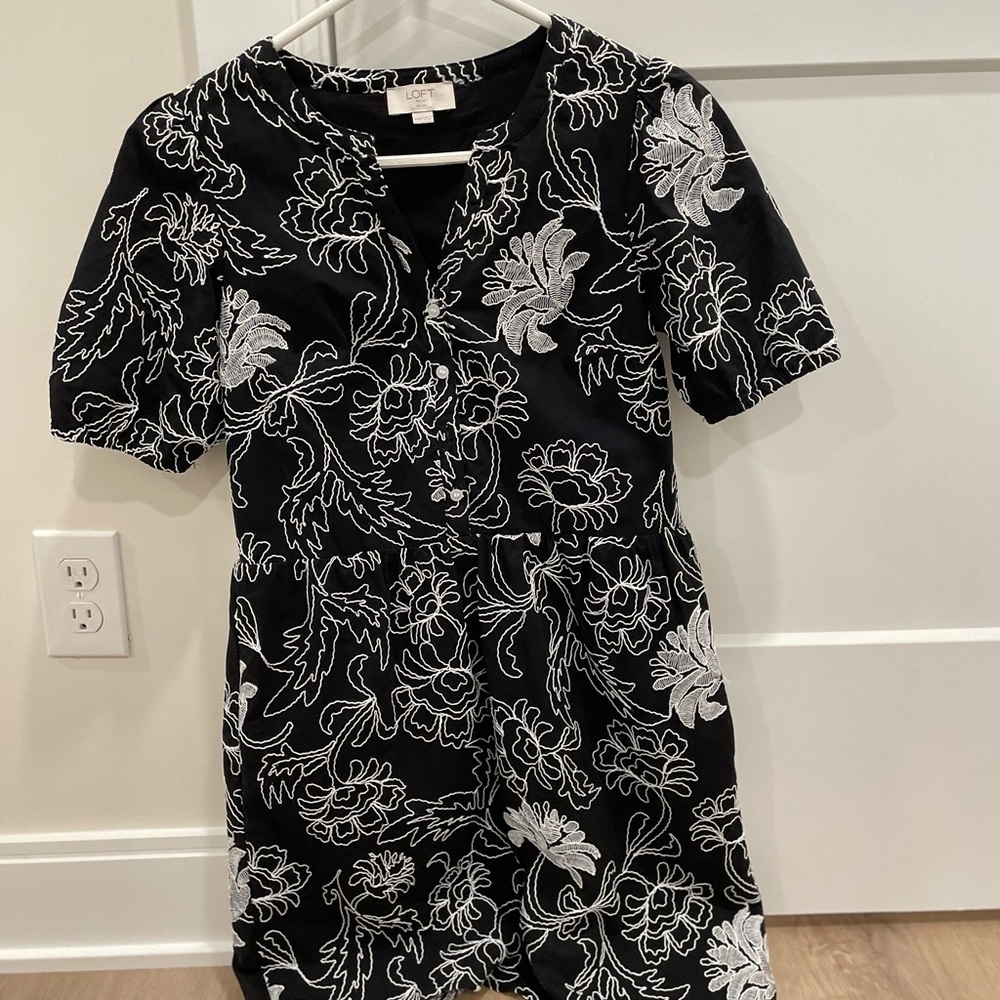 LOFT Black and White Floral Mini Dress
